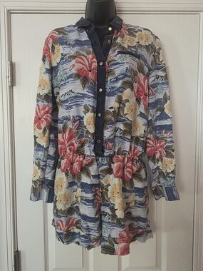 Juicy Couture Blue Tropical Romper with Pink & Cream Flowers